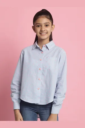 Natilene Girls Vertical Striped Standard Pure Cotton Casual Shirt