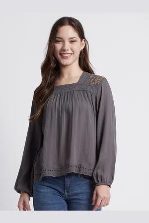 Beverly Hills Polo Club Square Neck Embroidered Top