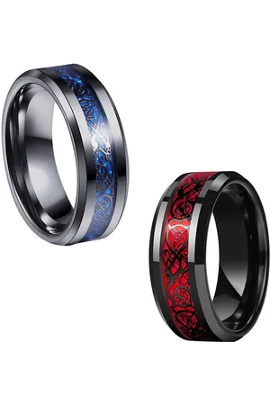 Meenaz Men Set Of 2 Stainless Steel Silver-Plated Dragon Band Finger Rings