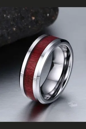 VÌEN Men Silver Plated Wood Grain Style Finger Ring