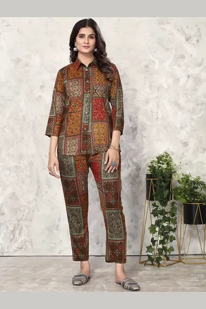 Kalini Ethnic Printed Shirt Collar Three-Quarter Sleeves Co-ord Set