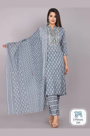 JC4U Floral Printed Pure Cotton Kurta with Trousers & With Dupatta