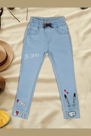 A-Okay Girls Jogger Embroidered Stretchable Clean Look Jeans