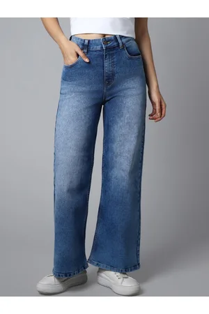 High Star Women Wide Leg High-Rise Clean Look Light Fade Stretchable Jeans