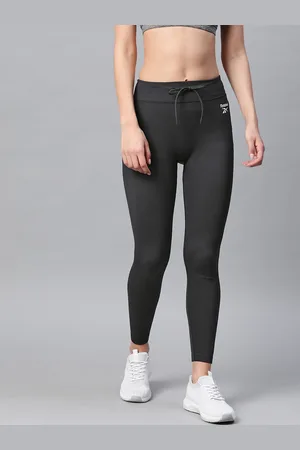 Reebok Women Black Solid Wardrobe Essentials Ribbed Tights