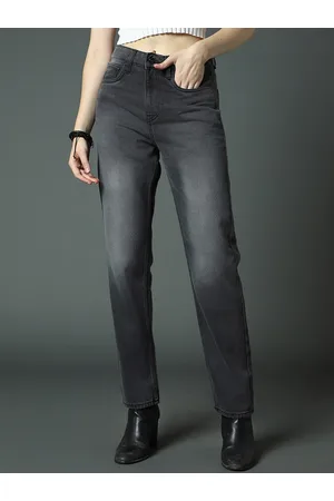 High Star Women Straight Fit High-Rise Clean Look Heavy Fade Jeans