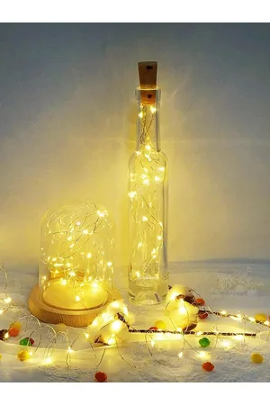 Homesake Yellow 8 Pieces Wine Bottle Light with Cork String Lights