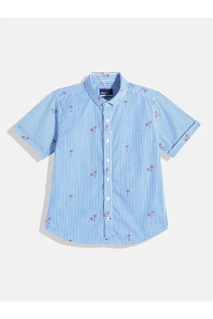 M&H Boys Vertical Stripes & Conversational Print Pure Cotton Casual Shirt