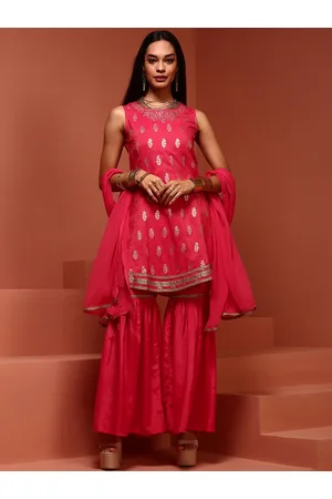 IMARA Ethnic Motifs Woven Design Thread Work Kurta With Sharara & Dupatta