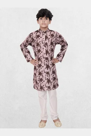 SHIWAM ETHNIX Boys Floral Printed Mandarin Collar Straight Kurta