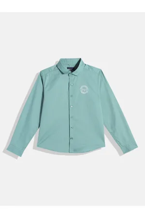 M&H Boys Solid Opaque Pure Cotton Casual Shirt With Minimal Typography Print