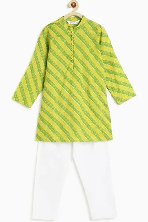 Campana Boys Bandhani Printed Mandarin Collar Regular Pure Cotton Kurta with Pyjamas