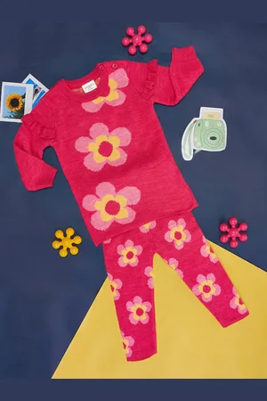 Pantaloons Girls Printed Round Neck Long Sleeve Pure Cotton Clothing Set