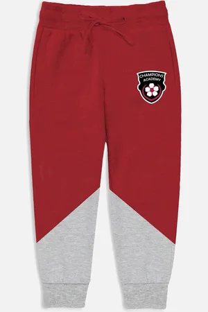 Miss & Chief Boys Red & Grey Solid Pure Cotton Joggers