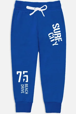 Miss & Chief Boys Blue Printed Pure Cotton Track Pants
