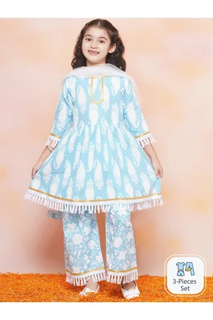 AJ DEZINES Girls Paisley Printed Gotta Patti Kurta with Sharara & With Dupatta