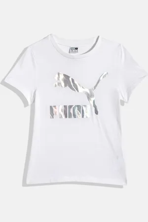 PUMA Girls Classics Iridescent Brand Logo Printed Pure Cotton T-shirt