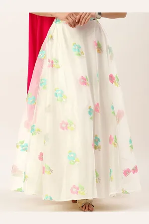 Ethnovog Floral Printed Organza Flared Maxi Skirt