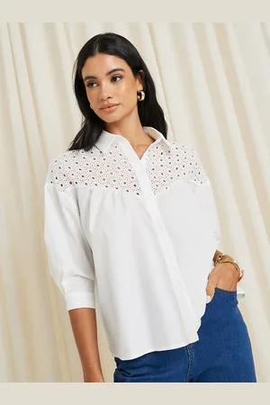 Styli Schiffli Extended Sleeves Spread Collar Casual Shirt