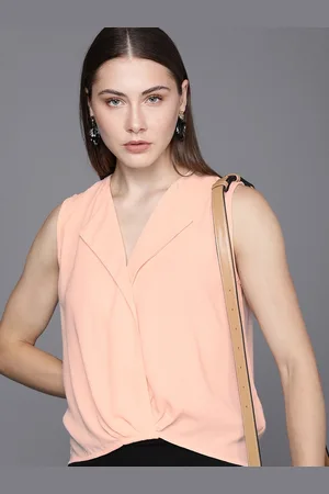 Kenneth Cole Solid Notched-Lapel Sleeveless Wrap Top