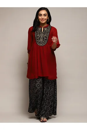 Biba Ethnic Motifs Embroidered Anarkali Sequinned Kurti With Sharara