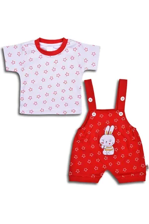Wish Karo Infant Boys Straight Leg Geometric Printed Cotton Dungarees With T-shirt