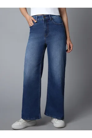 High Star Women Wide Leg Fit High-Rise Clean Look Light Fade Stretchable Jeans