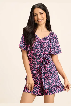 20Dresses Floral Printed Flared Sleeves Gathered Detail playsuit