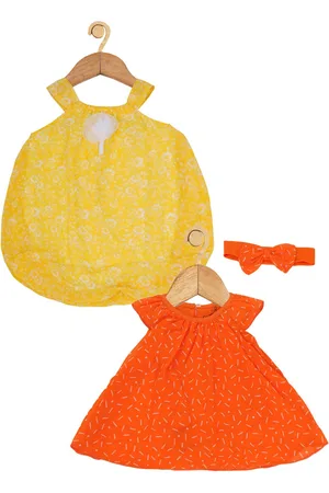 Creative Infants Girls Pack Of 2 Geometric Printed Cap Sleeves A-Line Dresses