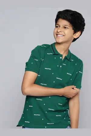 Nautica Boys Pure Cotton Brand Logo Printed Polo Collar T-shirt