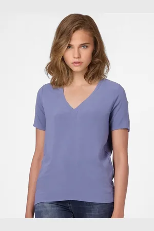 ONLY Women Blue V-Neck Pockets T-shirt