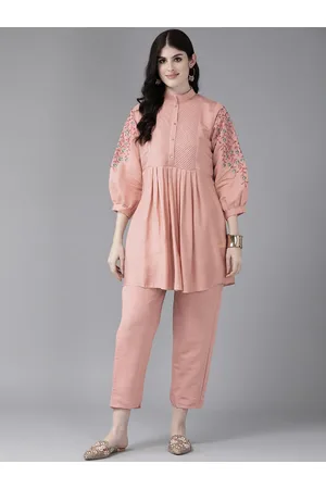Aarika Floral Embroidered Puff Sleeves A-Line Kurta with Trousers
