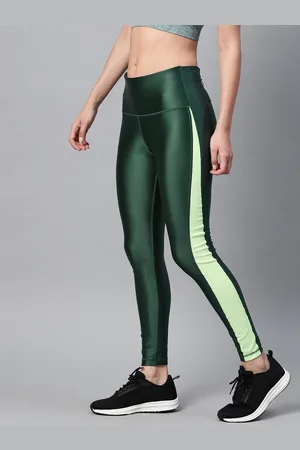 Reebok Women Green Solid Shiny High-Rise Tights