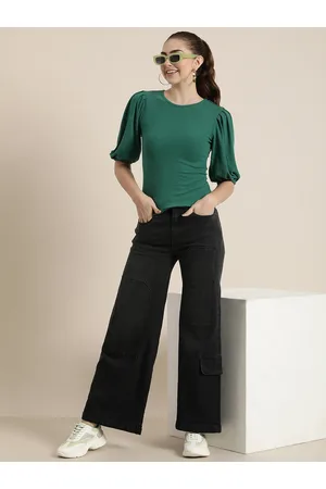 HERE&NOW Women Wide Leg Light Fade Stretchable Mid-Rise Jeans