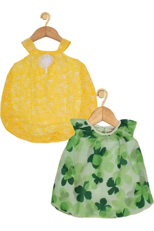 Creative Infant Girls Pack Of 2 Floral Printed A-Line Dress With Attached Bodysuit