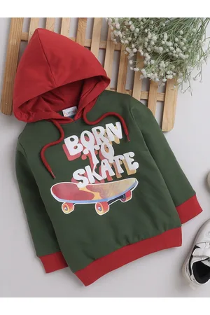 BUMZEE Boys Typography Printed Hooded Sweatshirt