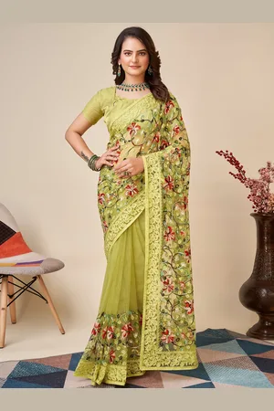 VAIRAGEE Floral Embroidered Net Saree
