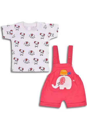Wish Karo Infant Boys Straight Leg Applique Cotton Dungarees With T-shirt