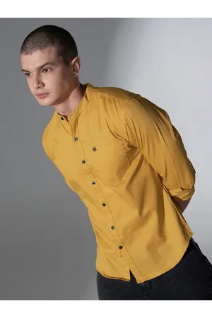 Hubberholme Men Mustard Yellow Regular Fit Solid Casual Shirt