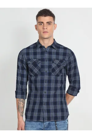 Flying Machine Dual Pocket Tartan Checked Slim Fit Pure Cotton Casual Shirt