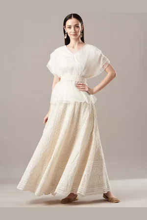 Jaipur Chikankari Lehenga Set With Kaftan Top