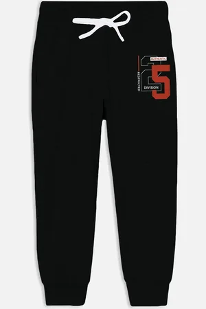 Miss & Chief Boys Black & Red Solid Pure Cotton Joggers