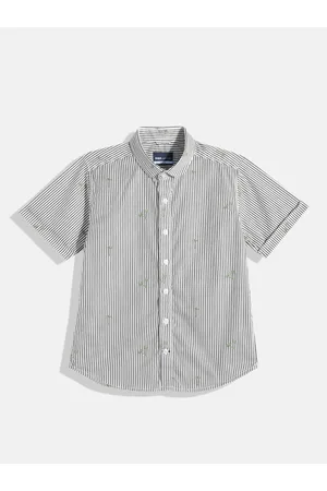 M&H Boys Vertical Stripes & Conversational Print Pure Cotton Casual Shirt