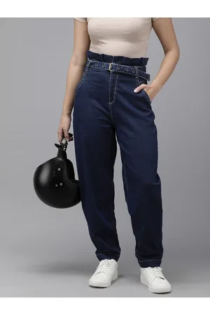 Roadster The Life Co. Women Slouchy Fit High-Rise Stretchable Jeans With Fabric Belt