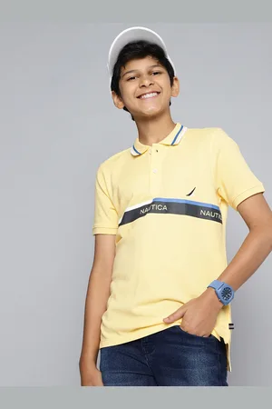 Nautica Boys Pure Cotton Blue Brand Logo Printed Polo Collar T-shirt