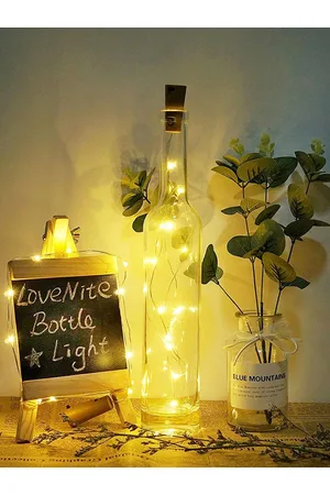 Homesake 2-Pcs Yellow Wine Bottle Light with Cork 20 LED String Lights