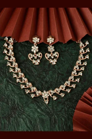 Kord Store Rose Gold-Plated American Diamond-Studded Necklace And Earrings