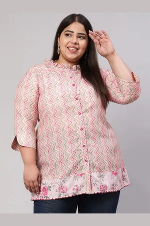 Jaipur Plus Size Geometric Printed Mandarin Collar Shirt Style Top
