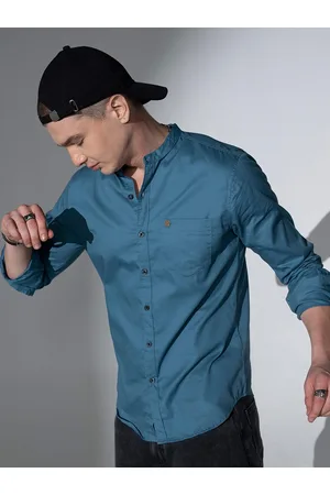 Hubberholme Men Blue Slim Fit Solid Twill Weave Casual Shirt