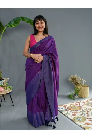 Suta Purple Floral Woven Design Zari Pure Cotton Saree